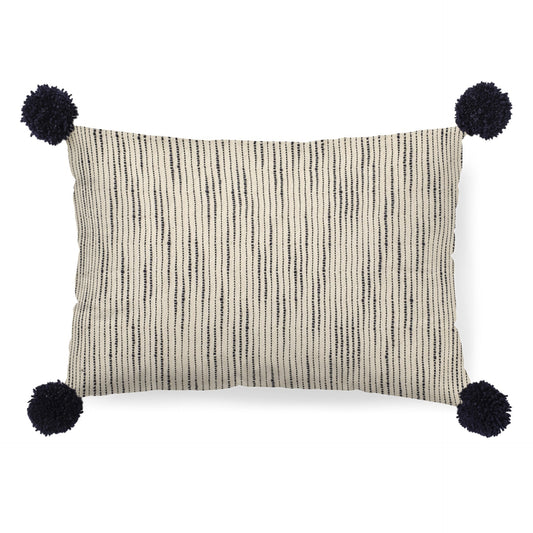 Beige And Midnight Pom Pom Lumbar Accent Pillow Cover FurniFindUSA