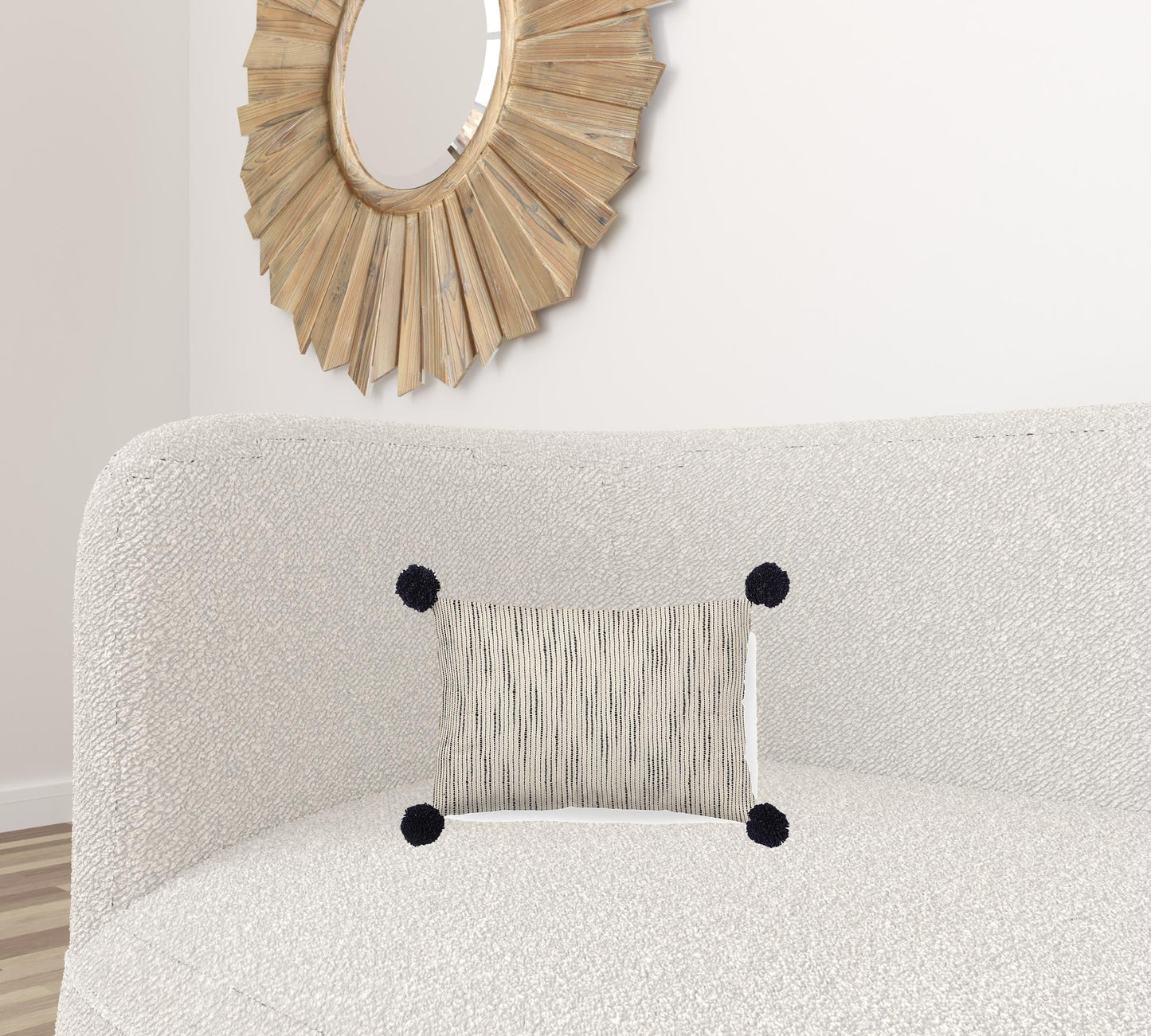 Beige And Midnight Pom Pom Lumbar Accent Pillow Cover FurniFindUSA