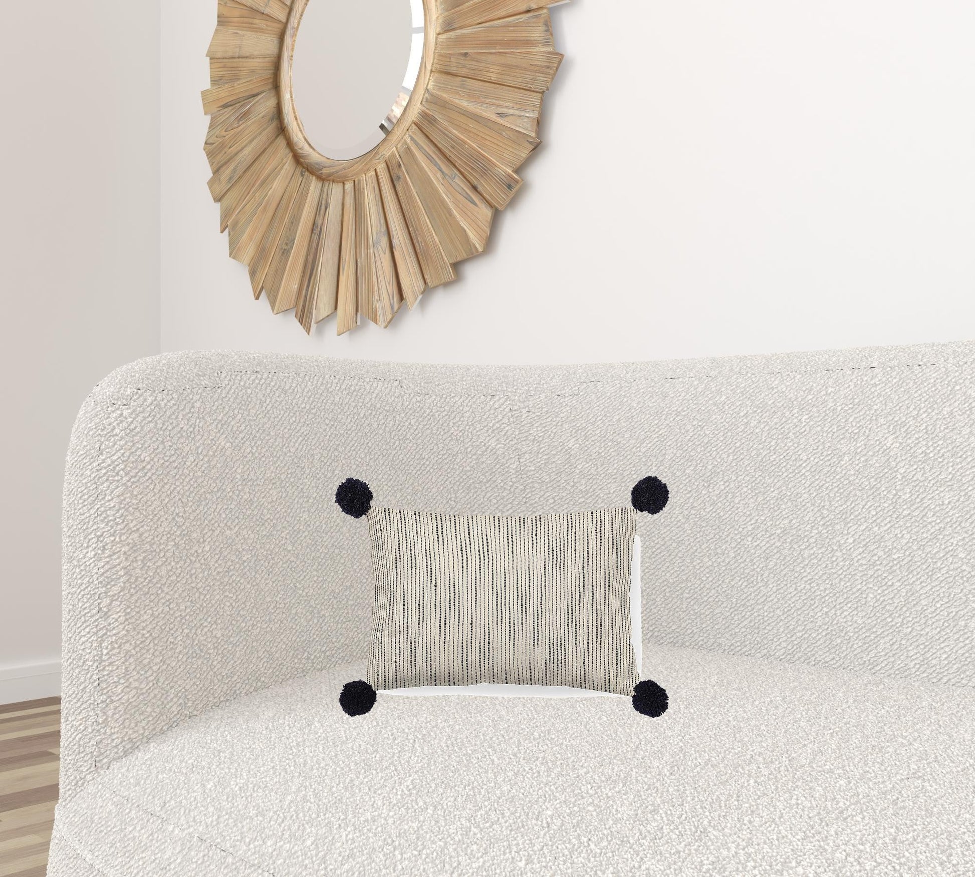 Beige And Midnight Pom Pom Lumbar Accent Pillow Cover FurniFindUSA