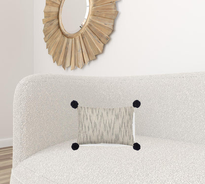 Beige And Midnight Pom Pom Lumbar Accent Pillow Cover FurniFindUSA