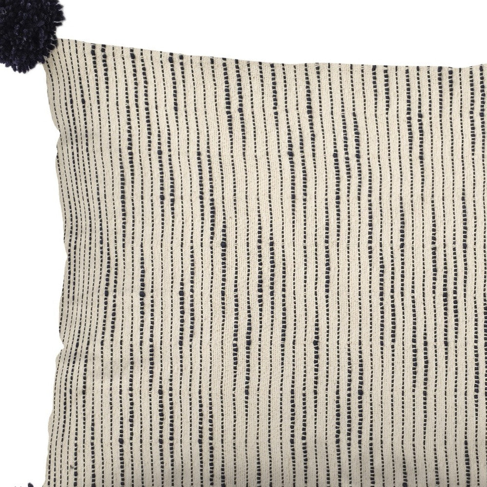 Beige And Midnight Pom Pom Lumbar Accent Pillow Cover FurniFindUSA