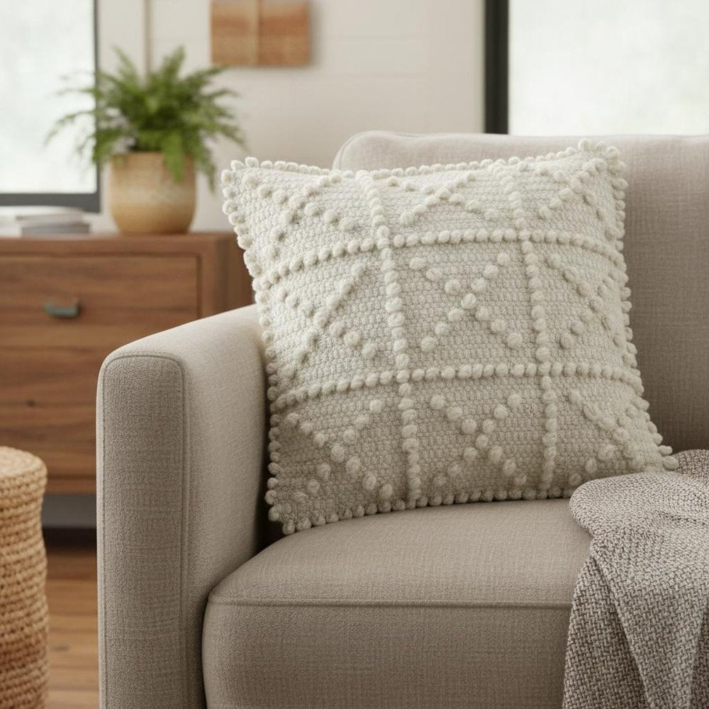 Off White Embossed Details Pillow Cover — view 4
