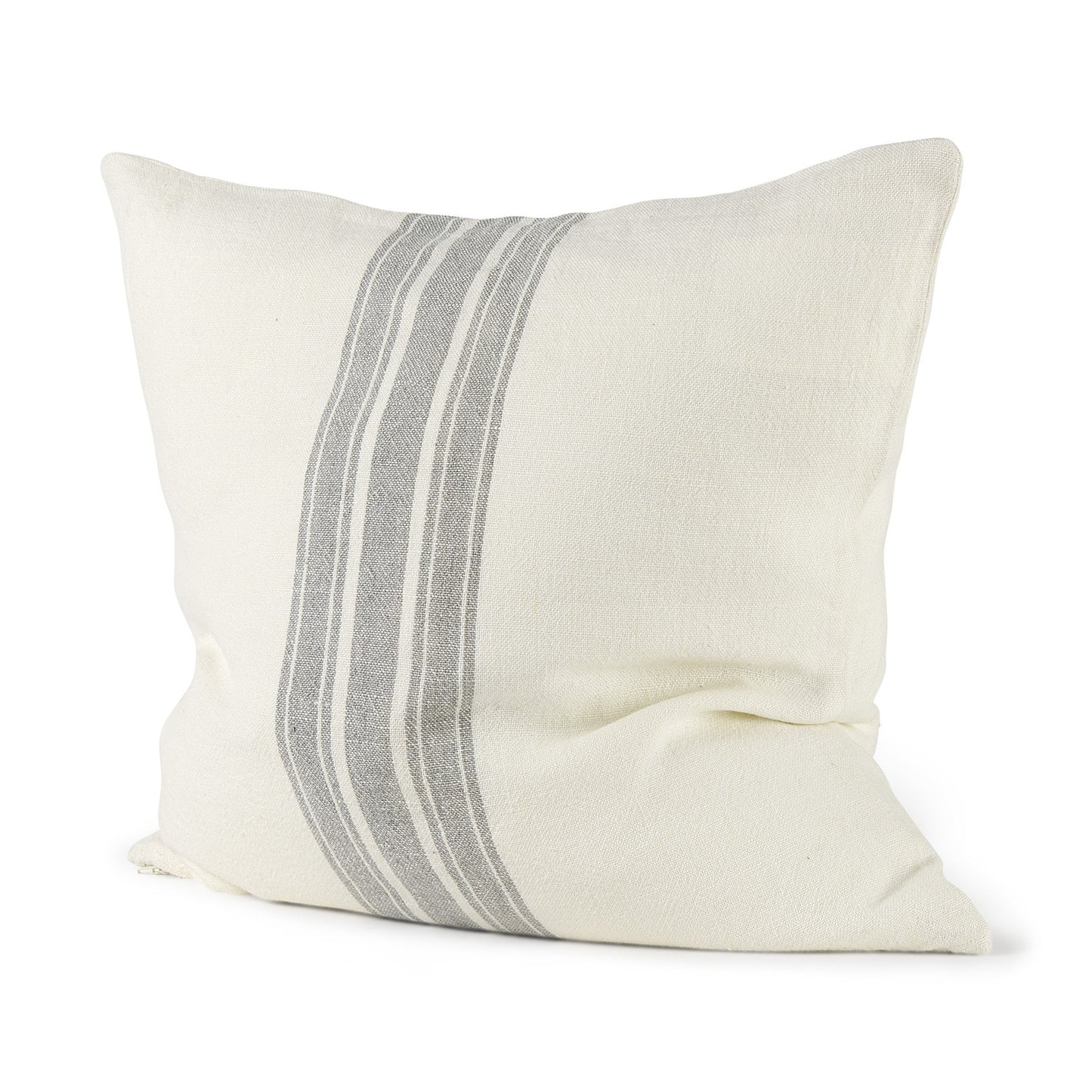 Off White Pillow Cover With  Ash Gray  Stripes FurniFindUSA