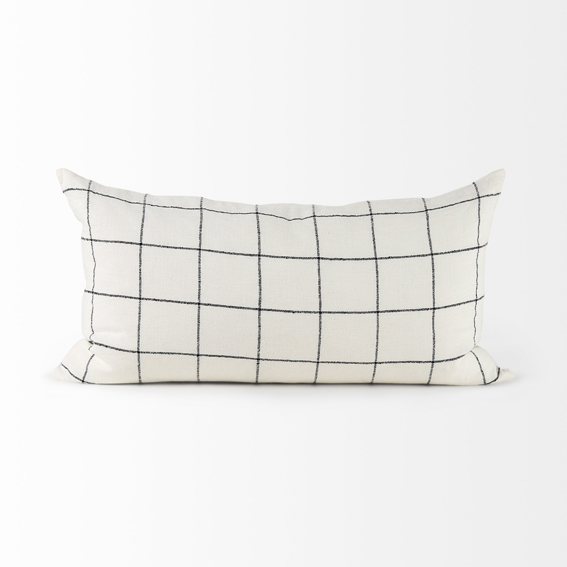 White And Black Grid Lumbar Accent Pillow Cover FurniFindUSA
