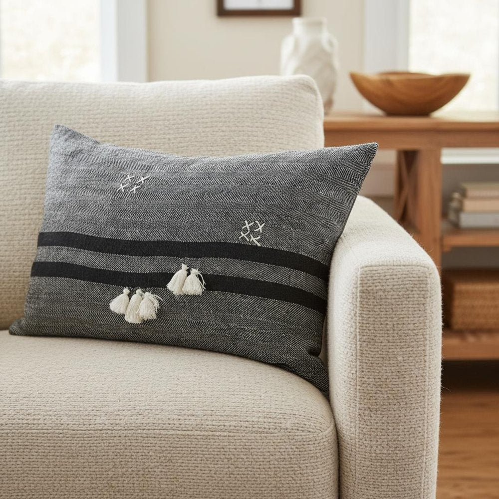 Dark Gray Detailed Lumbar Throw Pillow Cover — view 13