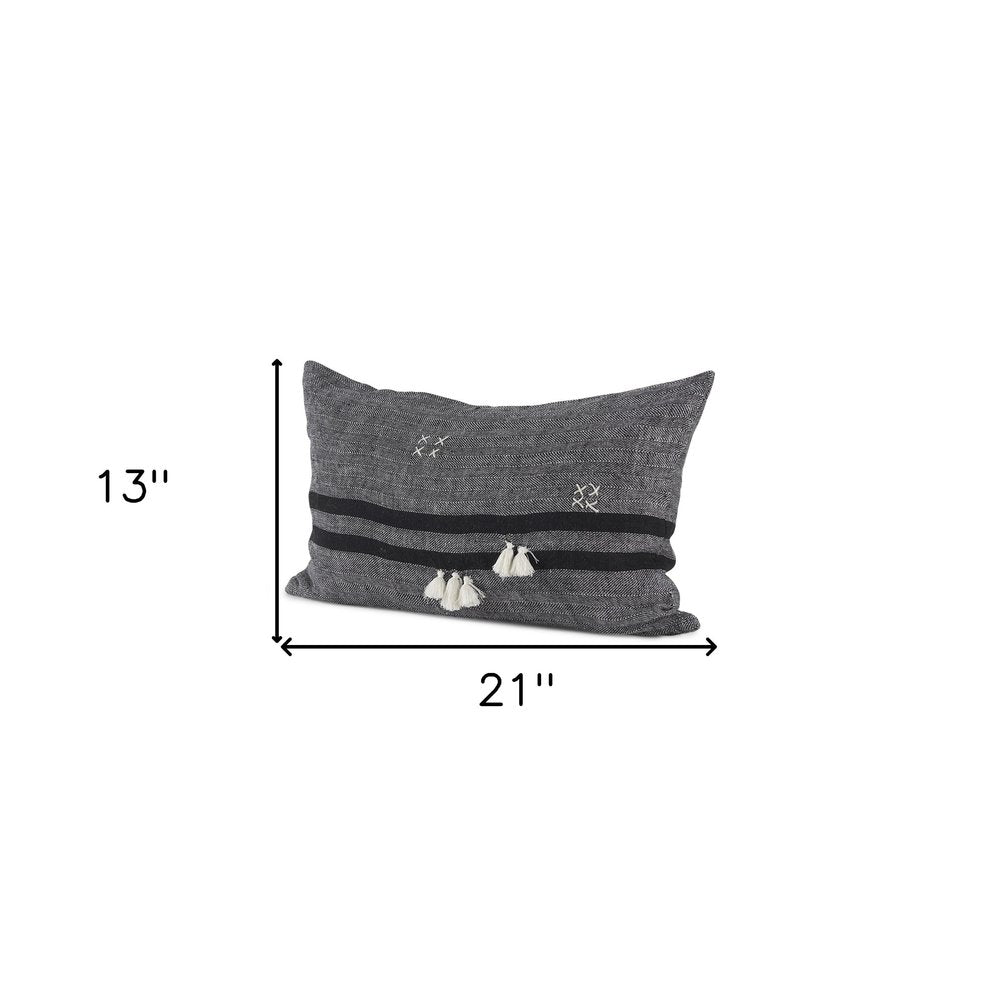 Dark Gray Detailed Lumbar Throw Pillow Cover — view 10