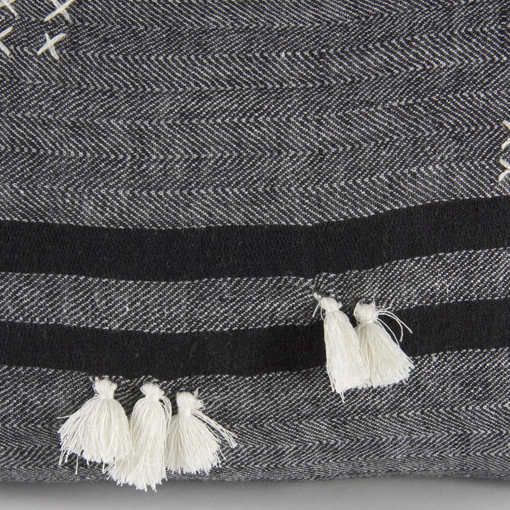 Dark Gray Detailed Lumbar Throw Pillow Cover — view 7