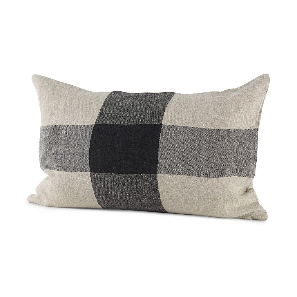 Beige And Black Plaid Pattern Lumbar Throw Pillow Cover FurniFindUSA