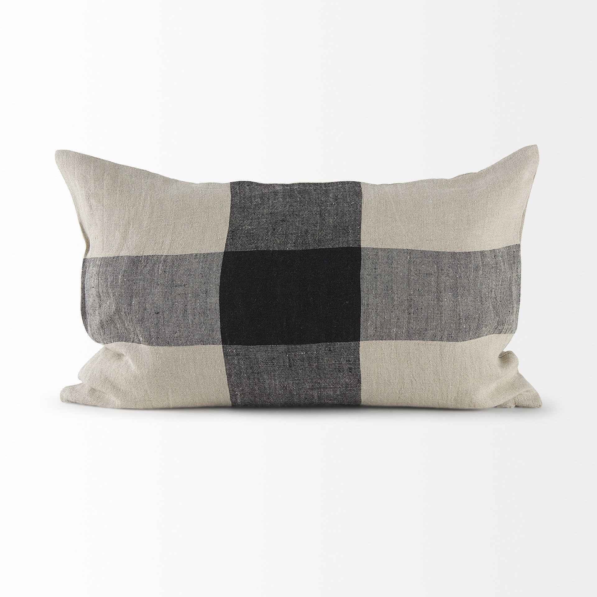 Beige And Black Plaid Pattern Lumbar Throw Pillow Cover FurniFindUSA
