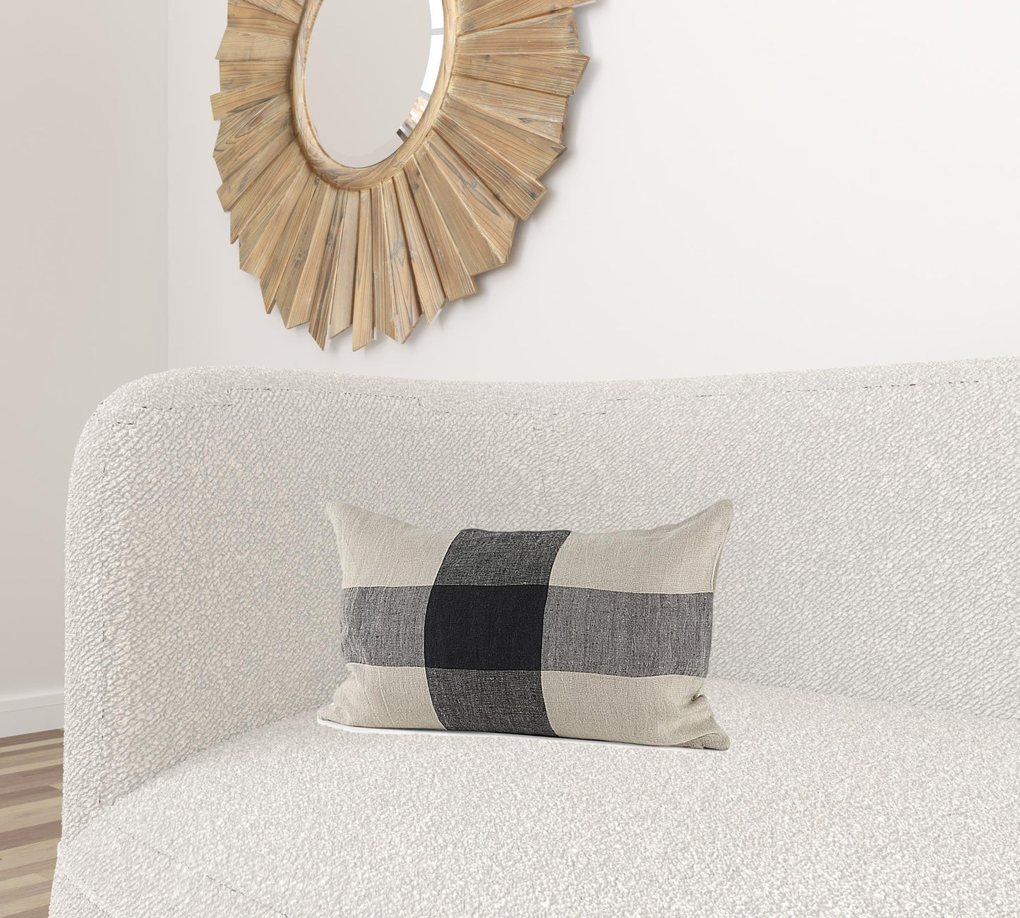 Beige And Black Plaid Pattern Lumbar Throw Pillow Cover FurniFindUSA
