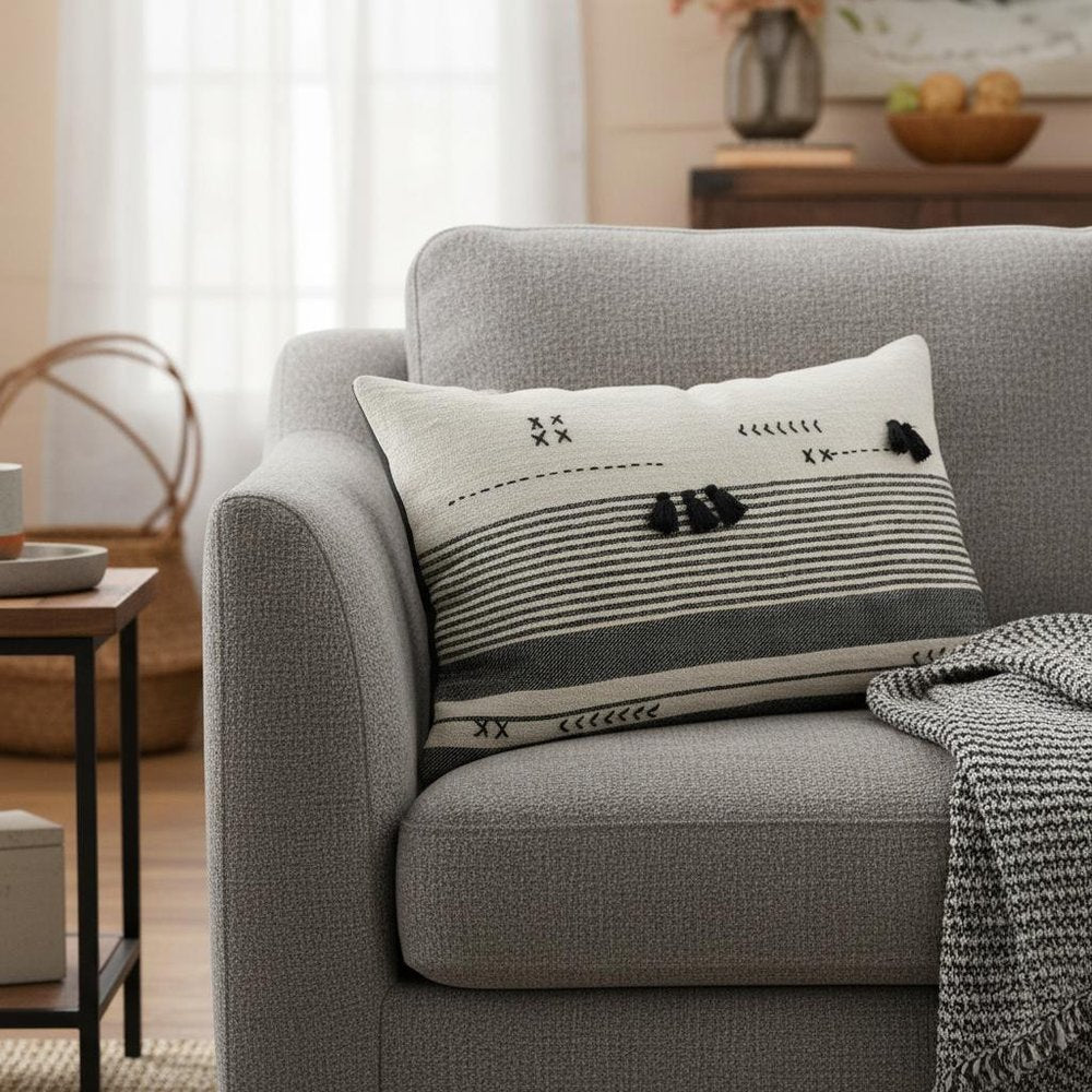 Light Gray Detailed Lumbar Throw Pillow Cover — view 8
