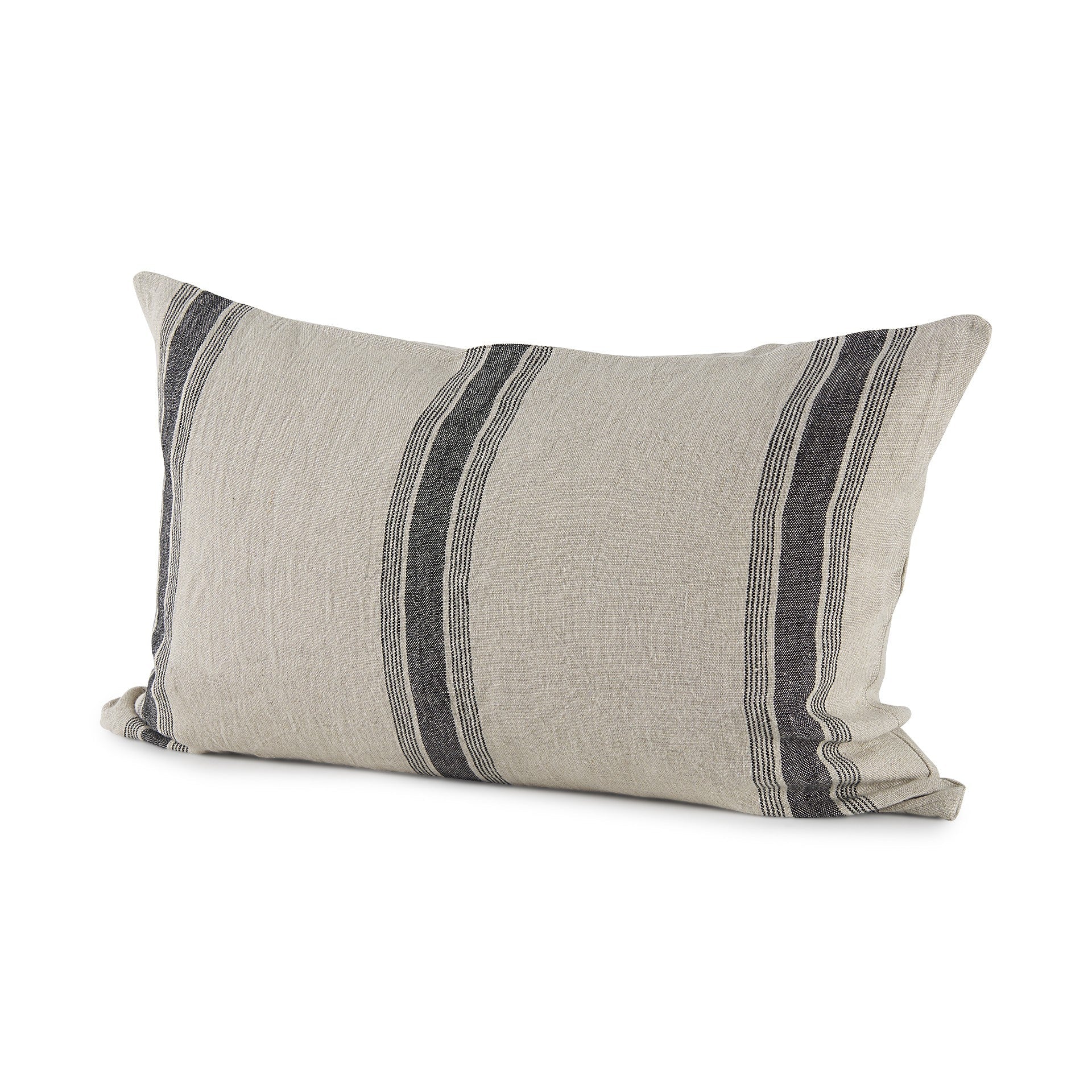 13" X 21" Beige and Black Striped Linen Throw Pillow Cover FurniFindUSA