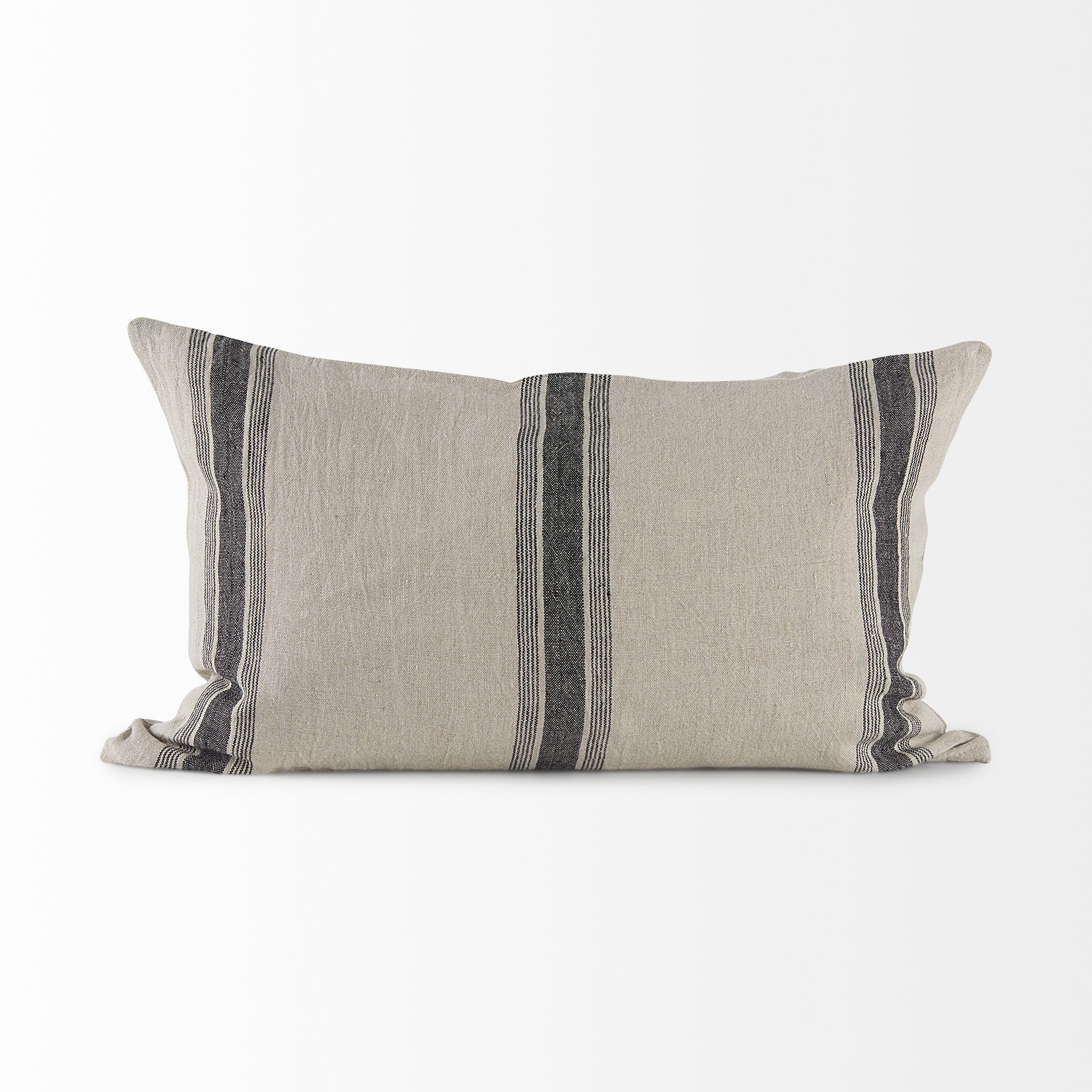 13" X 21" Beige and Black Striped Linen Throw Pillow Cover FurniFindUSA