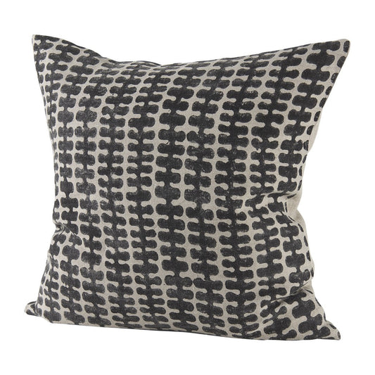 18" Gray and Black Ikat Linen Throw Pillow Cover FurniFindUSA