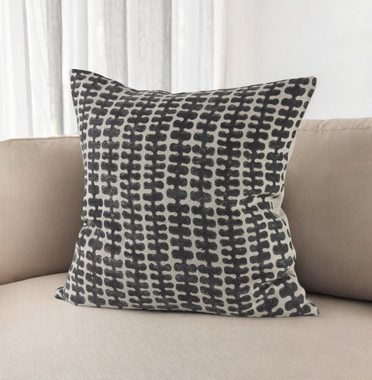 18" Gray and Black Ikat Linen Throw Pillow Cover FurniFindUSA