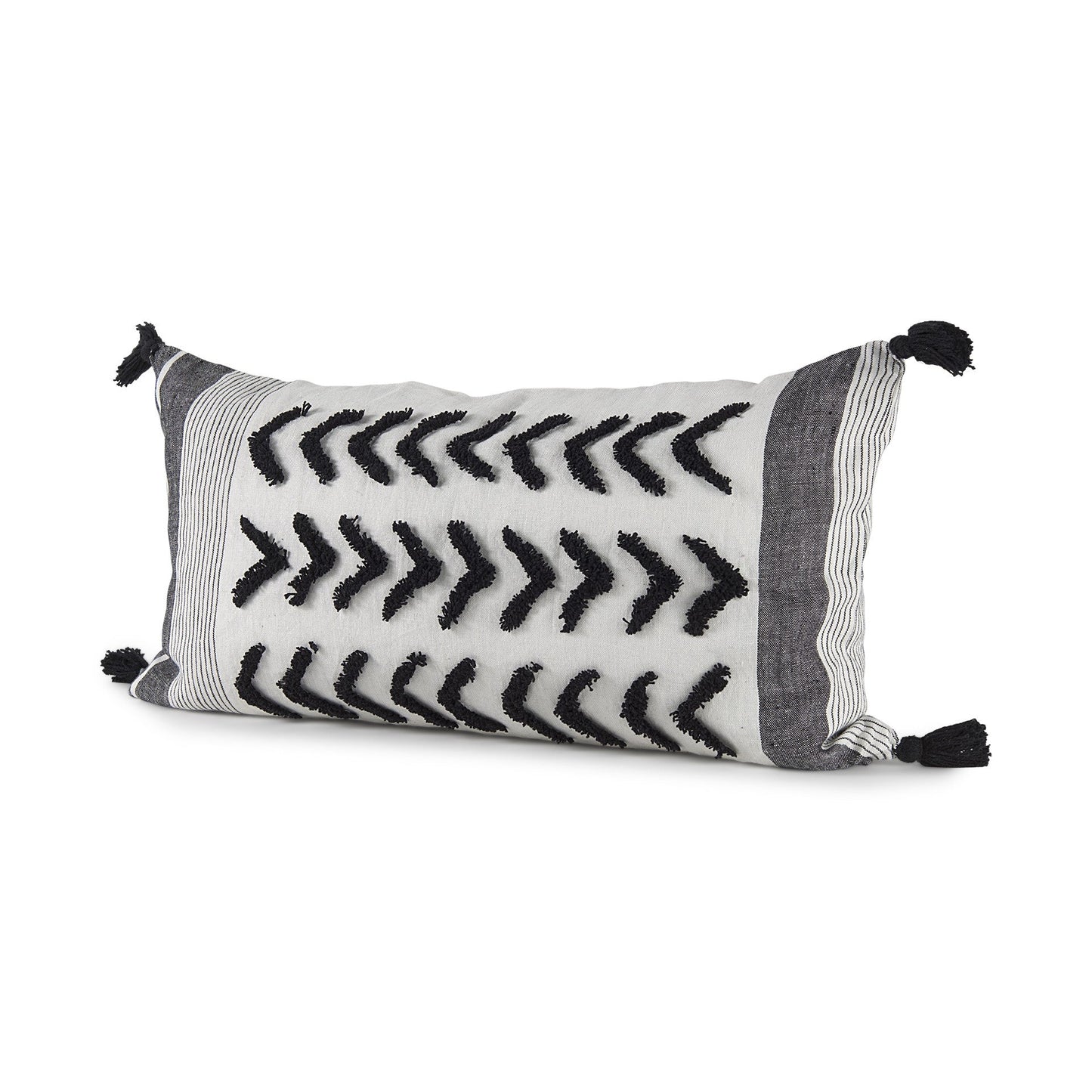 White And Gray Fringed Lumbar Pillow Cover FurniFindUSA