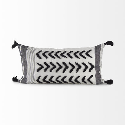 White And Gray Fringed Lumbar Pillow Cover FurniFindUSA