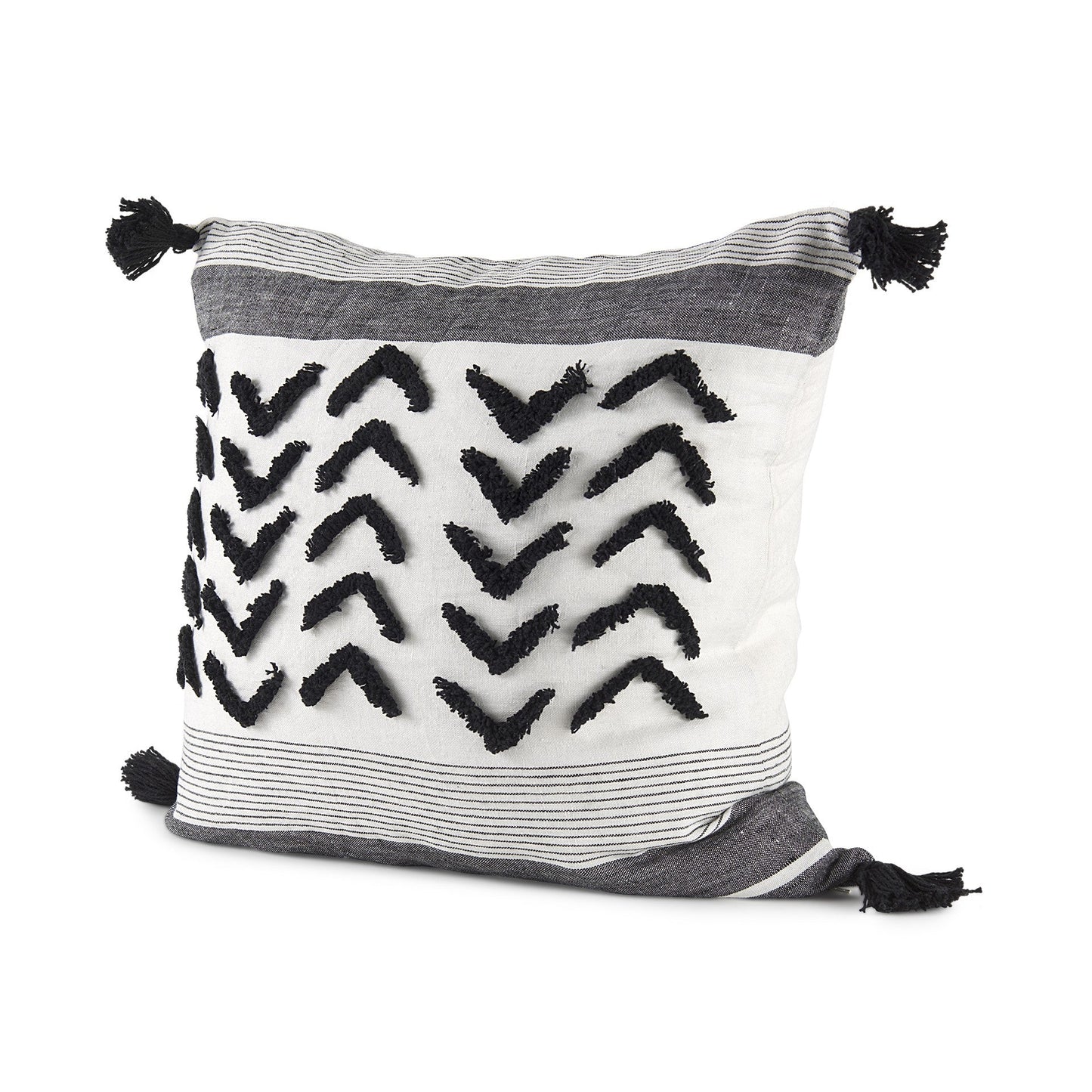 White And Gray Fringed Pillow Cover FurniFindUSA