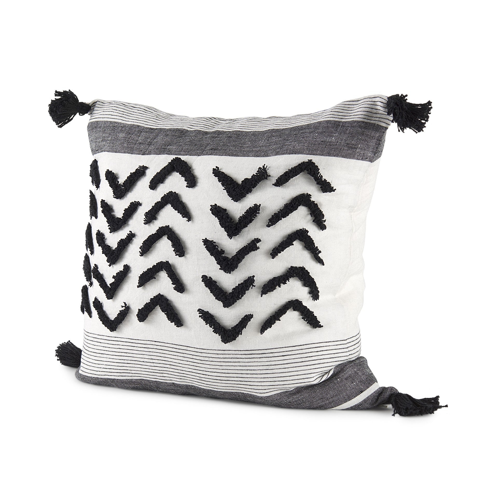 White And Gray Fringed Pillow Cover FurniFindUSA