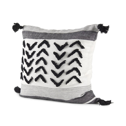 White And Gray Fringed Pillow Cover FurniFindUSA