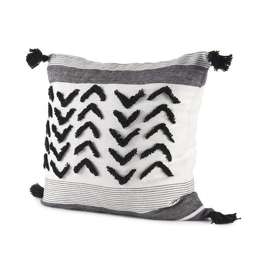 White And Gray Fringed Pillow Cover FurniFindUSA