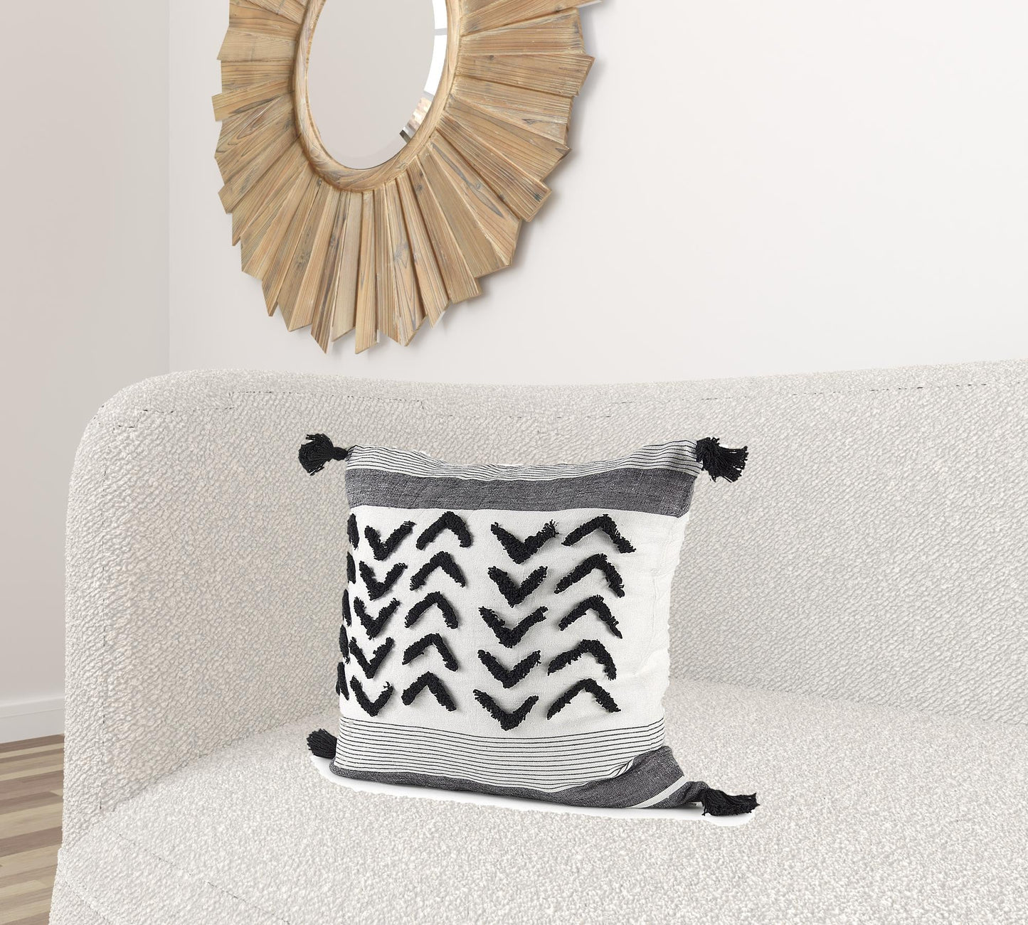 White And Gray Fringed Pillow Cover FurniFindUSA