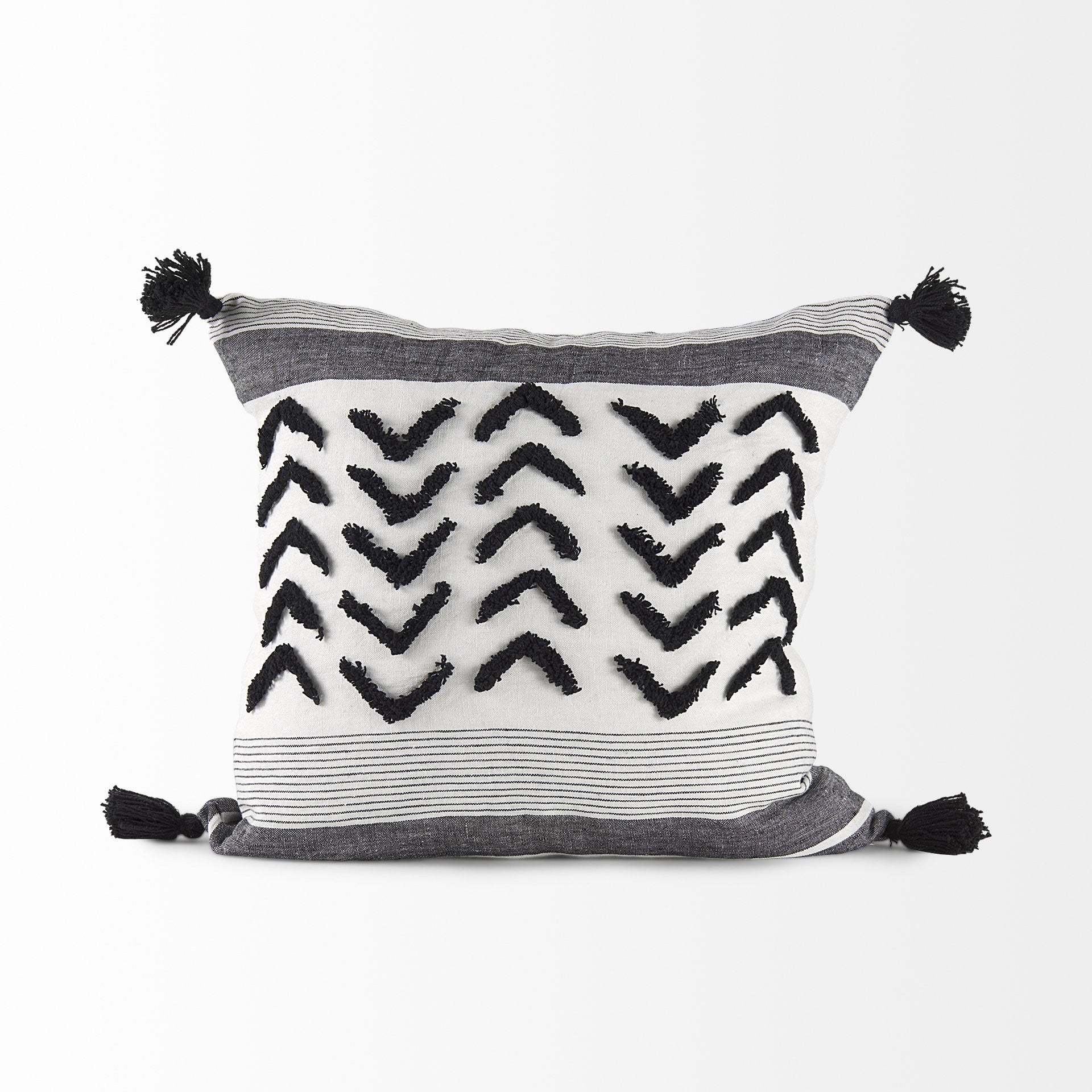 White And Gray Fringed Pillow Cover FurniFindUSA