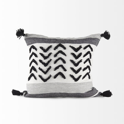 White And Gray Fringed Pillow Cover FurniFindUSA