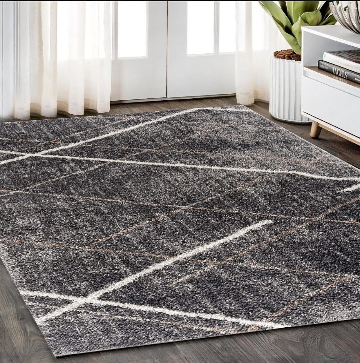 3' X 5' Gray Modern Distressed Lines Area Rug