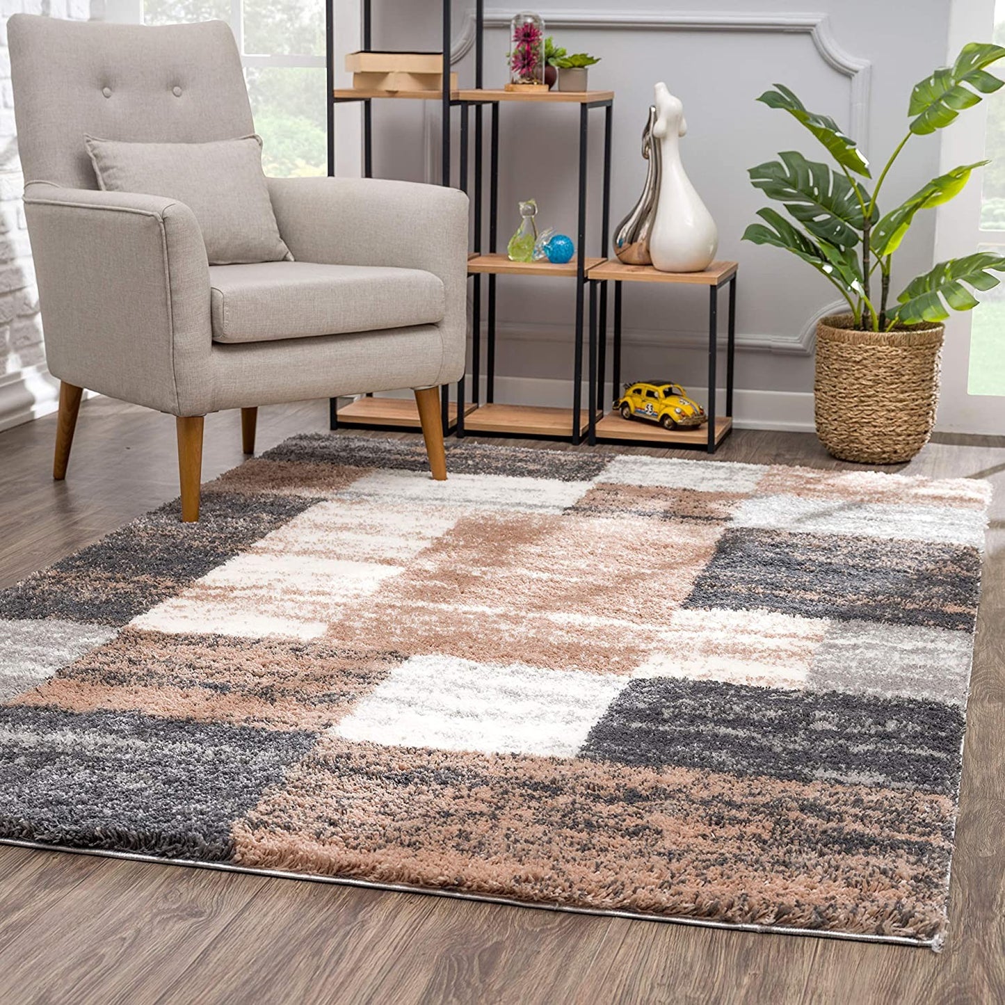 4’ X 6’ Beige Modern Blocks Area Rug