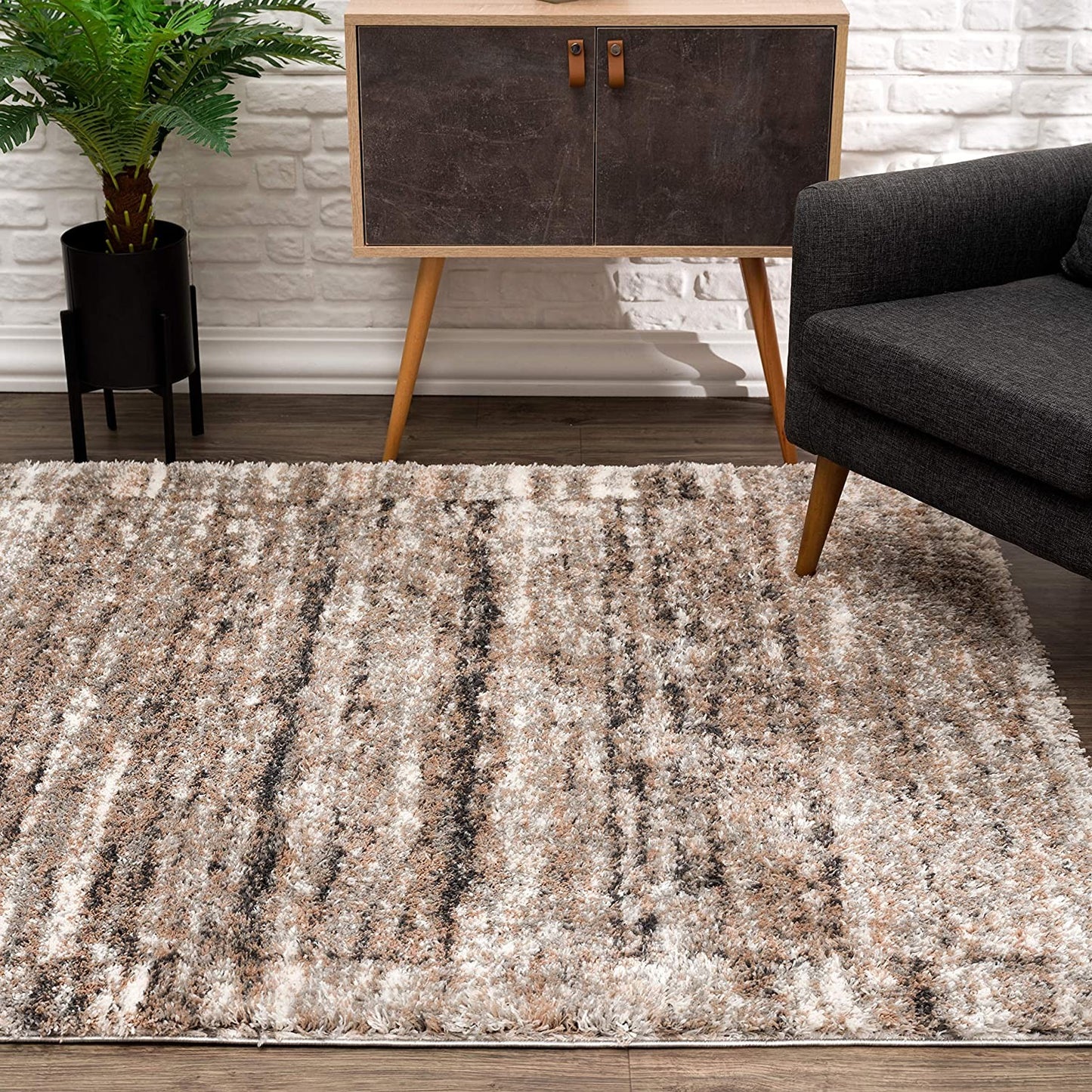 4’ X 6’ Ivory And Brown Retro Mod Area Rug