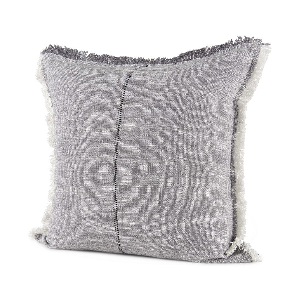 Fringed Blue And Beige Square Accent Pillow Cover FurniFindUSA