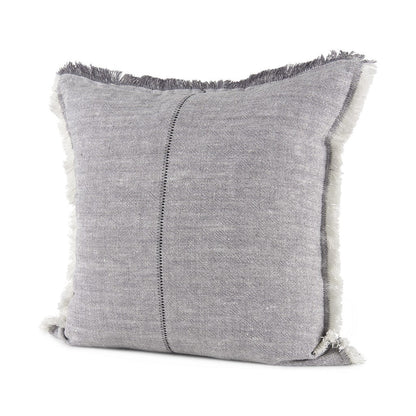 Fringed Blue And Beige Square Accent Pillow Cover FurniFindUSA