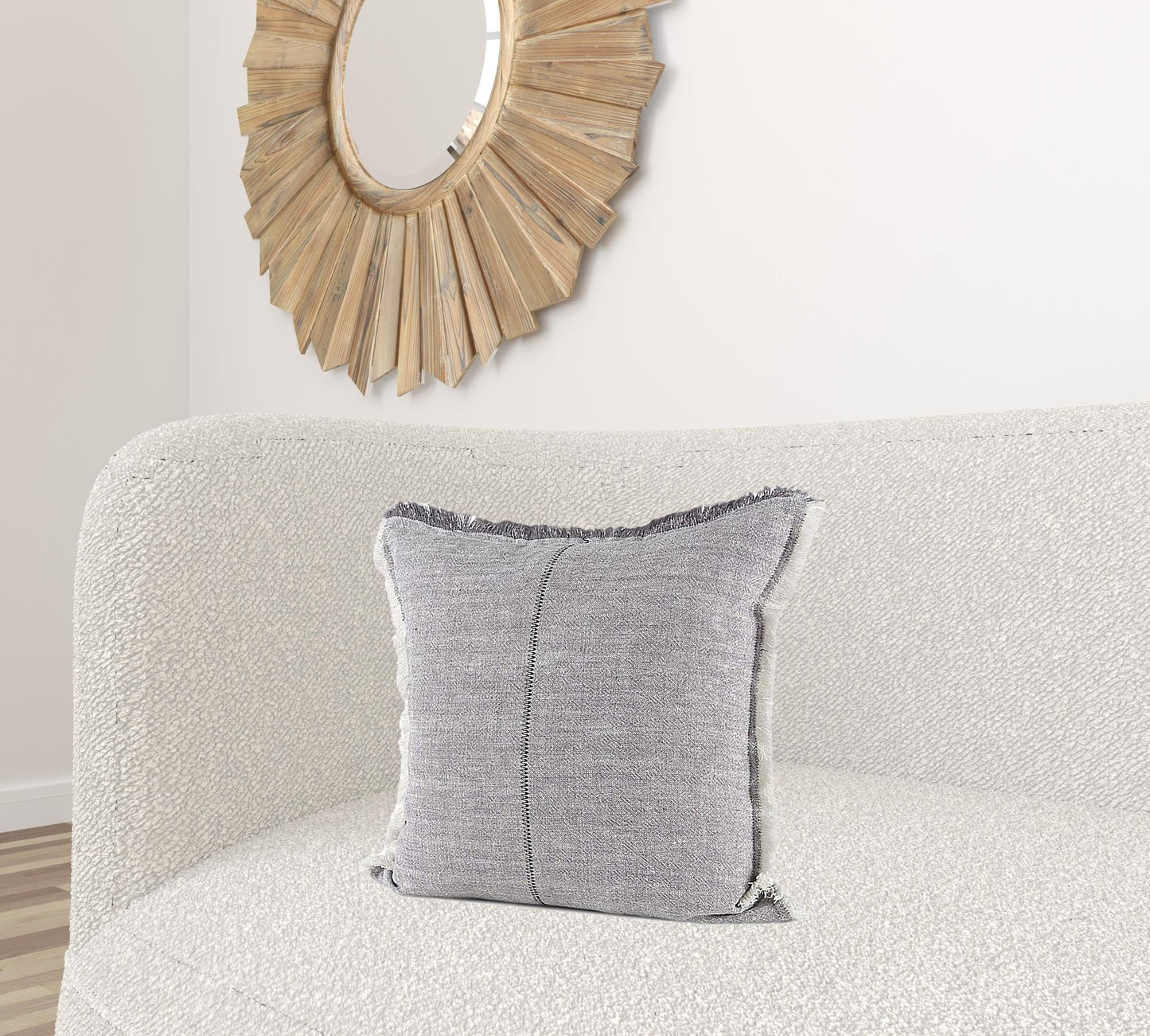 Fringed Blue And Beige Square Accent Pillow Cover FurniFindUSA