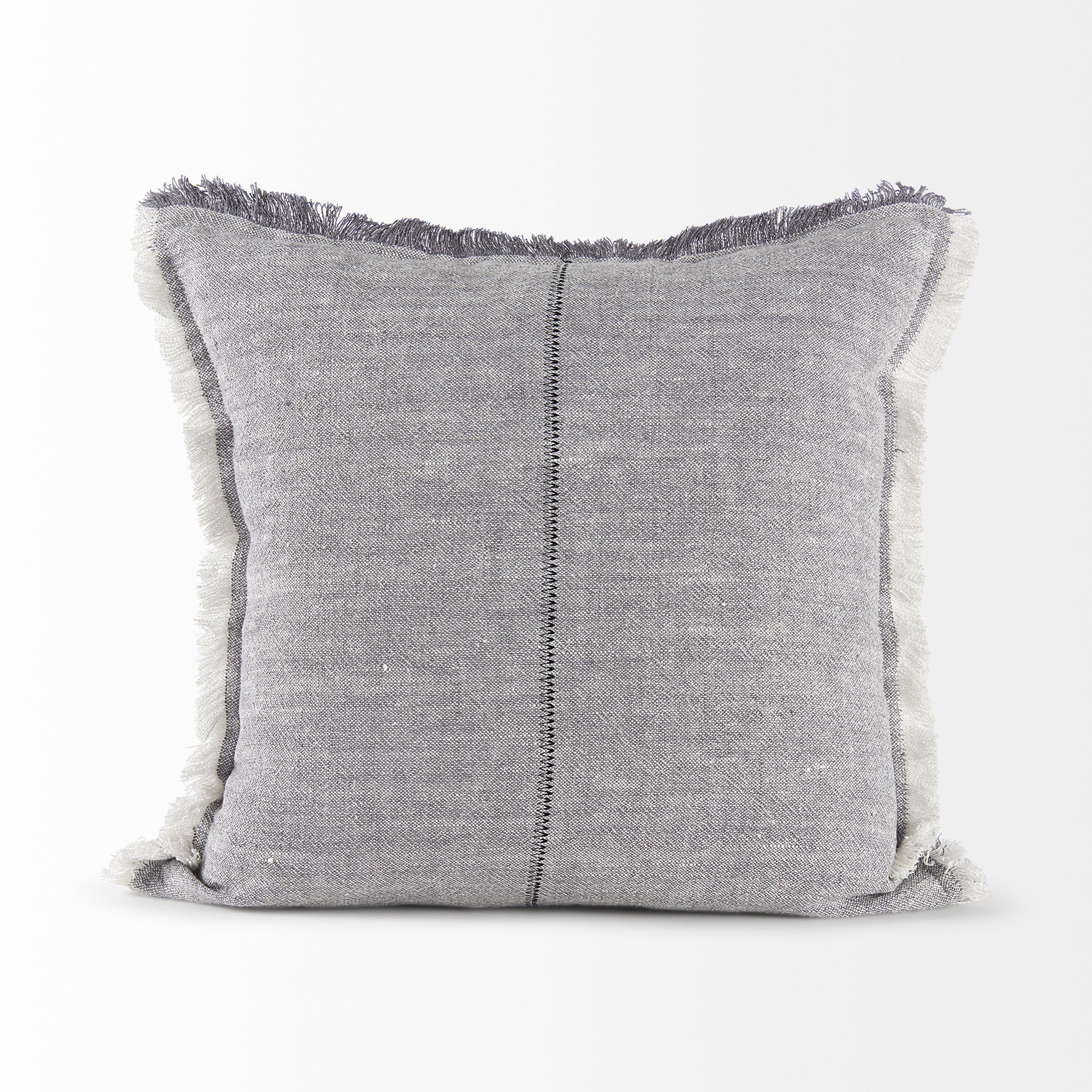 Fringed Blue And Beige Square Accent Pillow Cover FurniFindUSA
