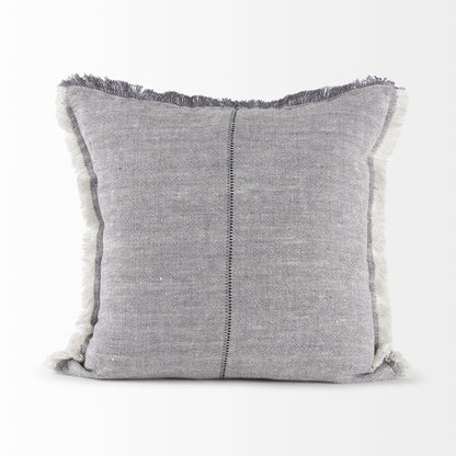 Fringed Blue And Beige Square Accent Pillow Cover FurniFindUSA