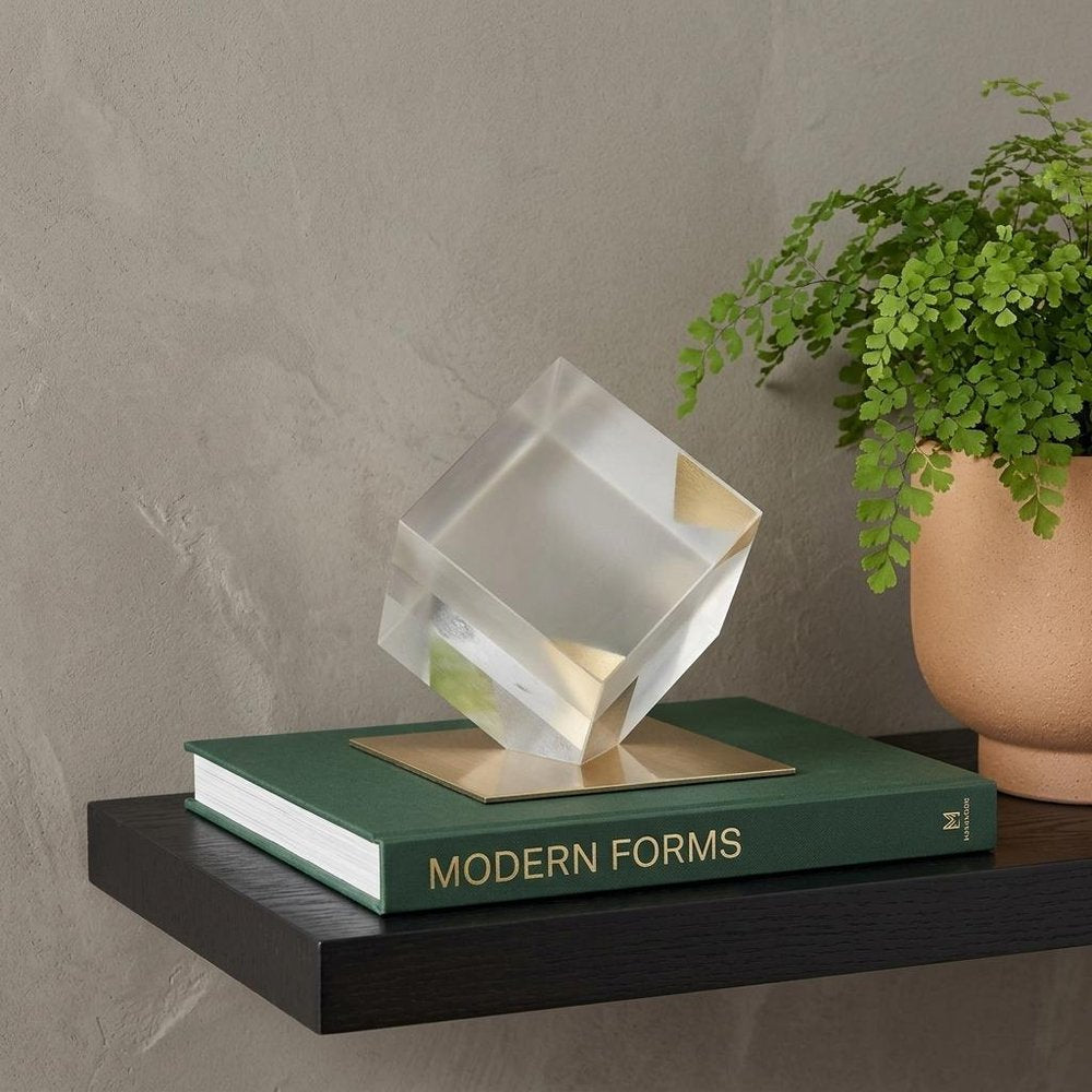 5" Optical Glass Cube And Gold Sculpture HomeRoots