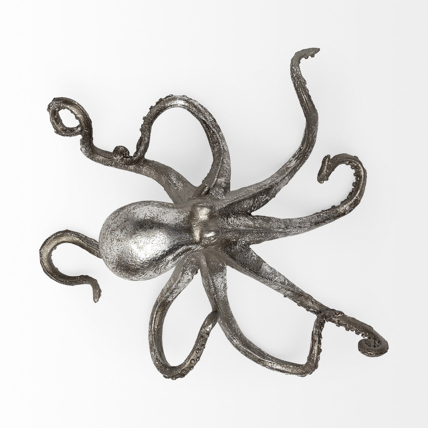 12" Antiqued Silver Resin Octopus Tabletop Sculpture