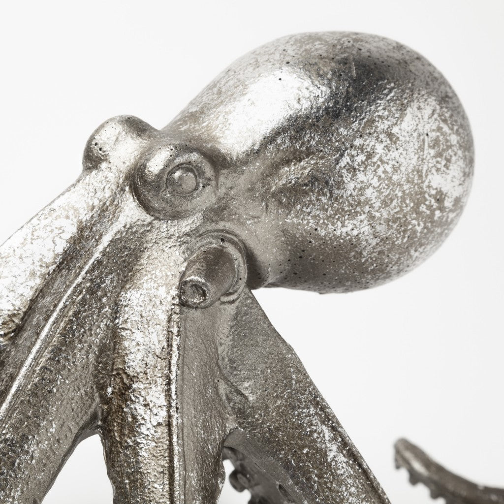 12" Antiqued Silver Resin Octopus Tabletop Sculpture