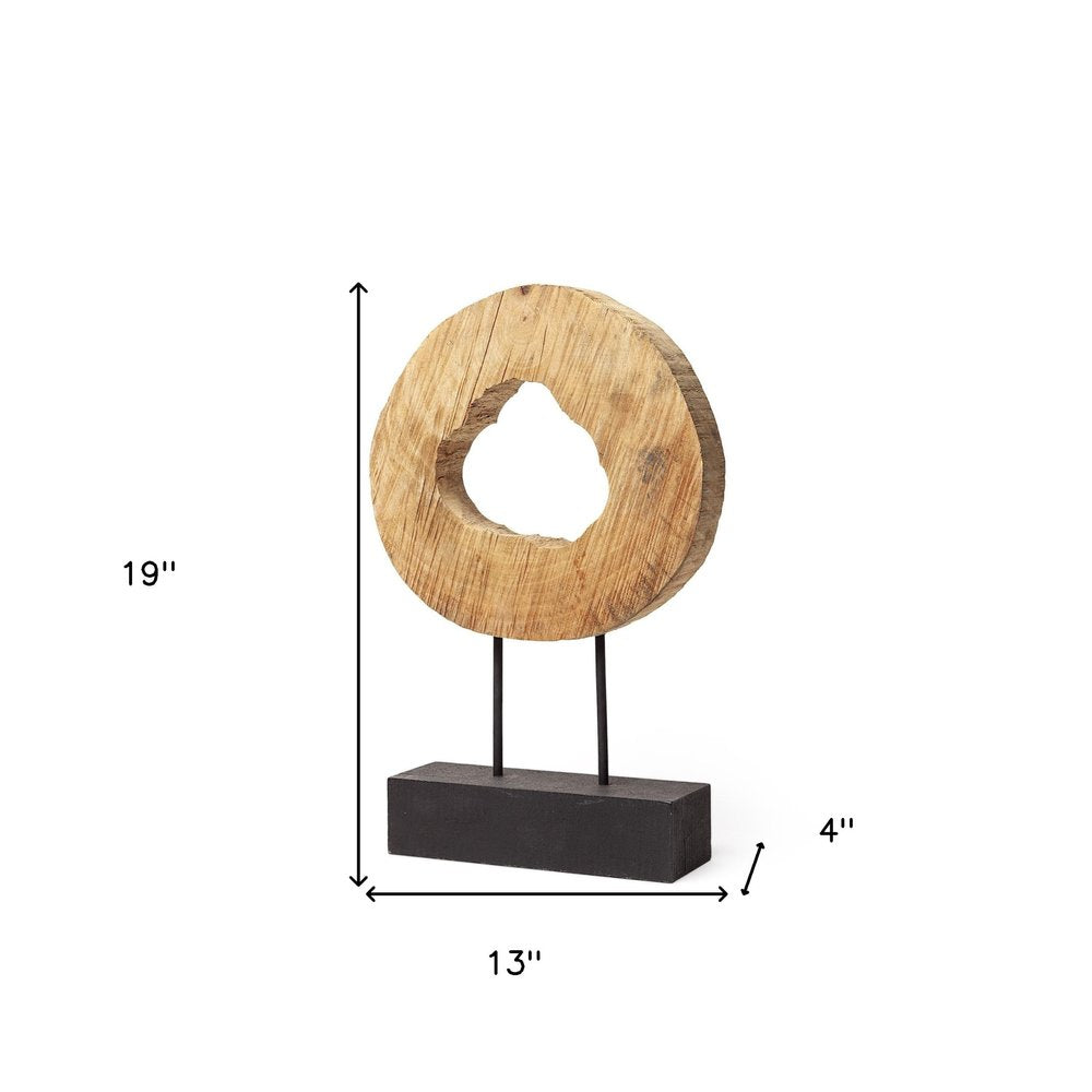 19" Brown and Black Wood Log Cross Section Tabletop Sculpture HomeRoots