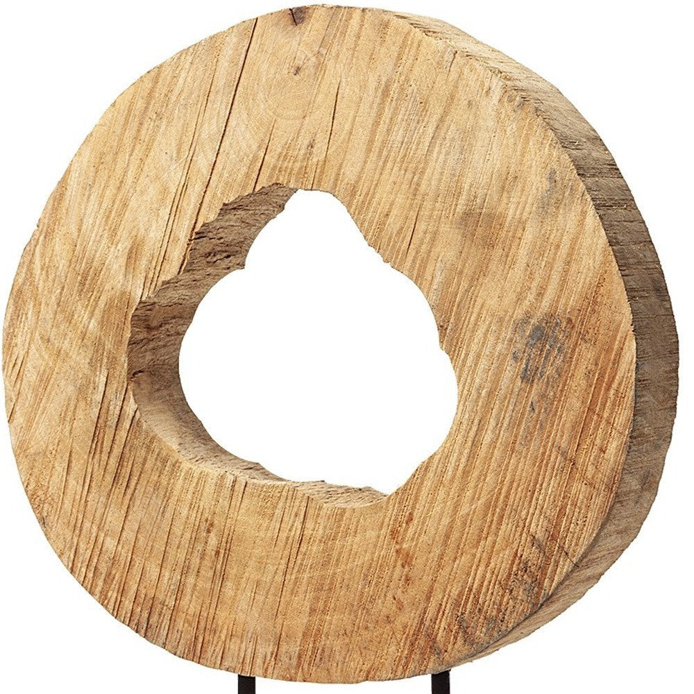 19" Brown and Black Wood Log Cross Section Tabletop Sculpture HomeRoots