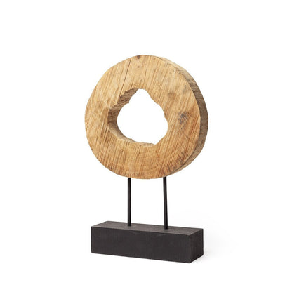 19" Brown and Black Wood Log Cross Section Tabletop Sculpture HomeRoots