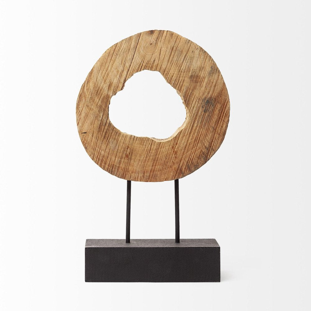 19" Brown and Black Wood Log Cross Section Tabletop Sculpture HomeRoots