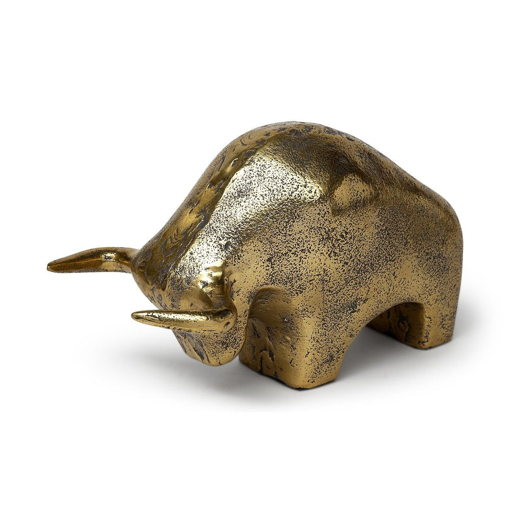 Gold Cast Aluminum Raging Bull Sculpture — view 1