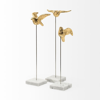 Set Of Three Gold Bird Sculptures