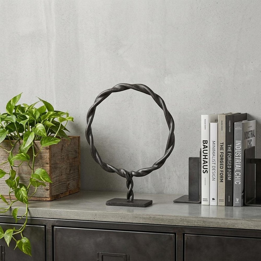 15" Black Metal Round Braided Tabletop Sculpture HomeRoots