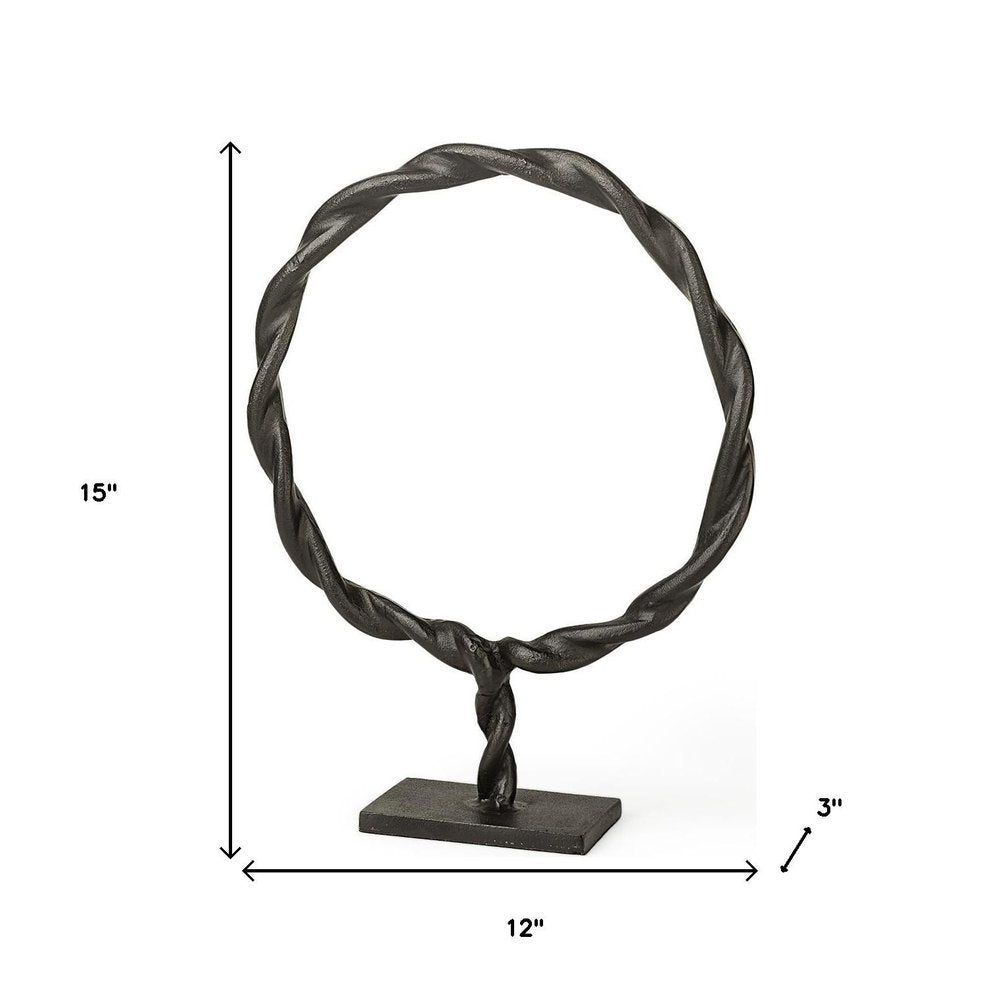 15" Black Metal Round Braided Tabletop Sculpture HomeRoots