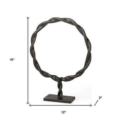15" Black Metal Round Braided Tabletop Sculpture HomeRoots