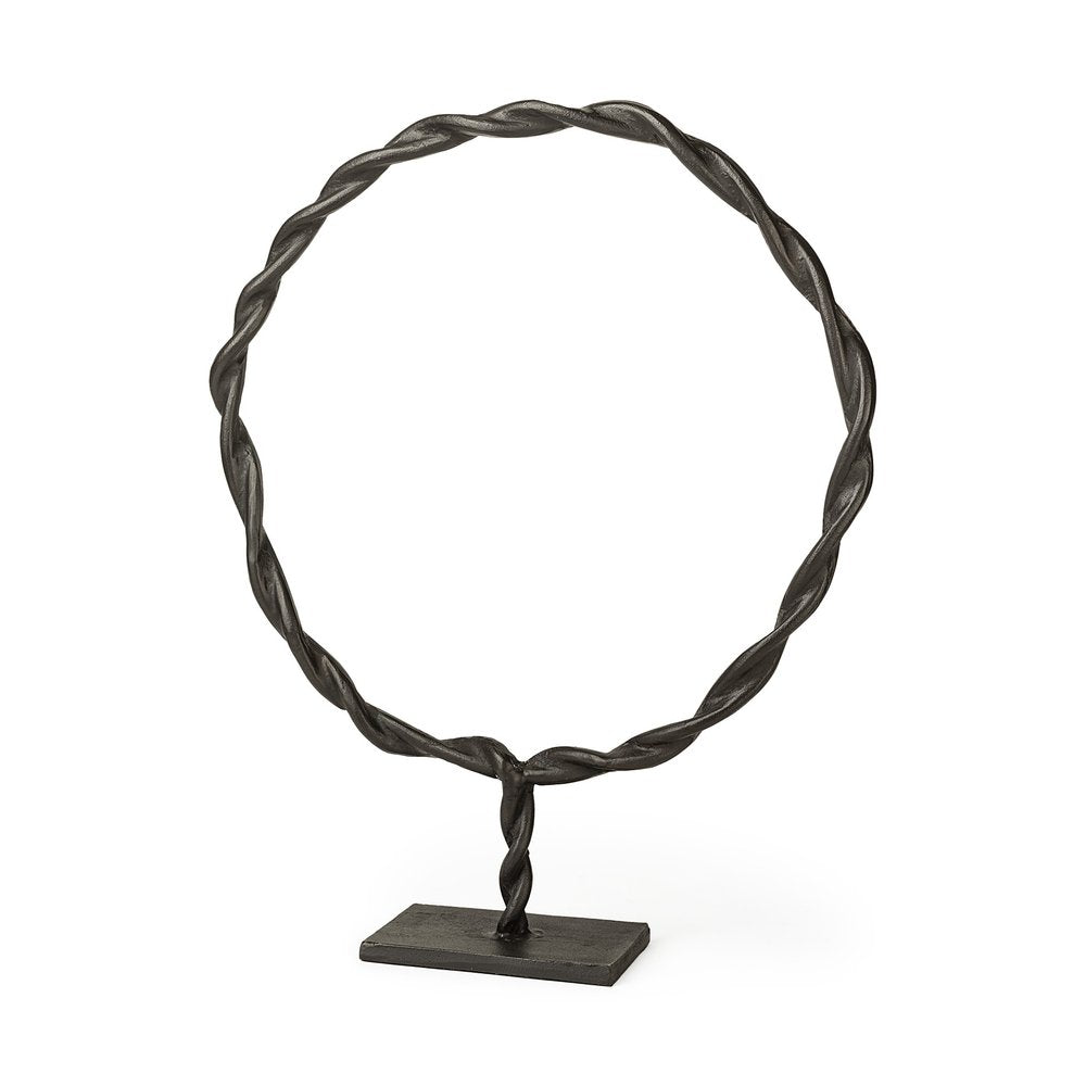 23" Black Metal Round Braided Tabletop Sculpture HomeRoots