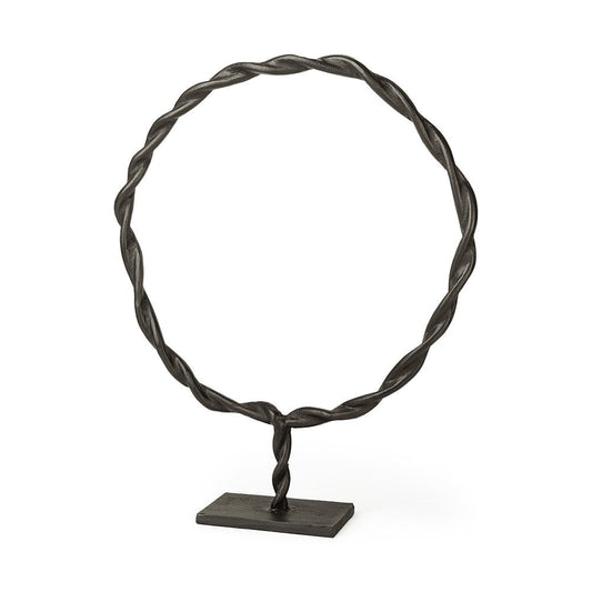 23" Black Metal Round Braided Tabletop Sculpture HomeRoots